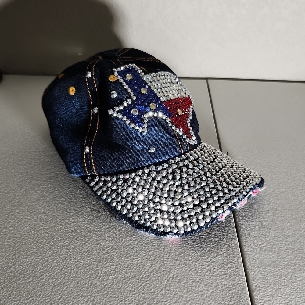 Texas Rhinestone Denim Baseball Cap Adjustable Denim Blue